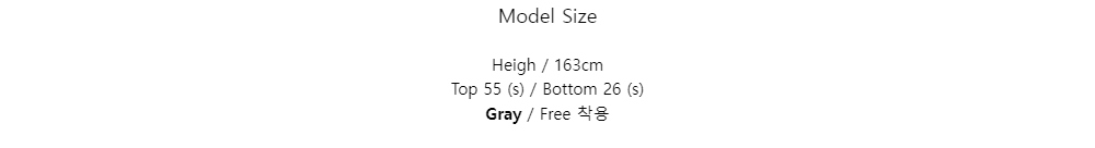 Model SizeHeigh / 163cmTop 55 (s) / Bottom 26 (s)Gray / Free 착용